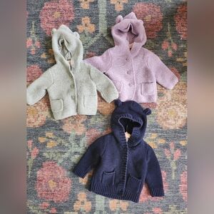 Cozy Knit Baby Hoodies in Gray, Purple, and Navy